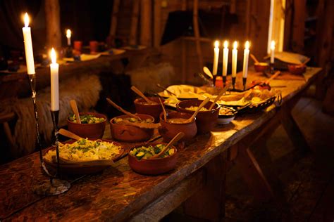 Dinner in the viking village .